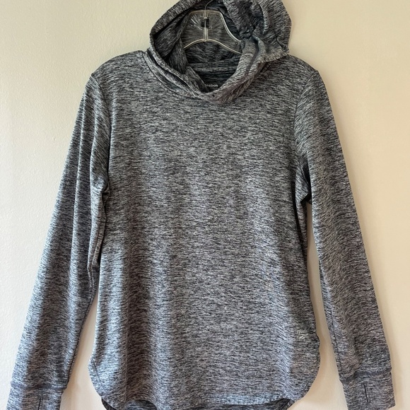 REEBOK Sz M Marled Gray Hoodie Thumbholes Stretch Activewear Top Sport Shirt - Picture 1 of 9